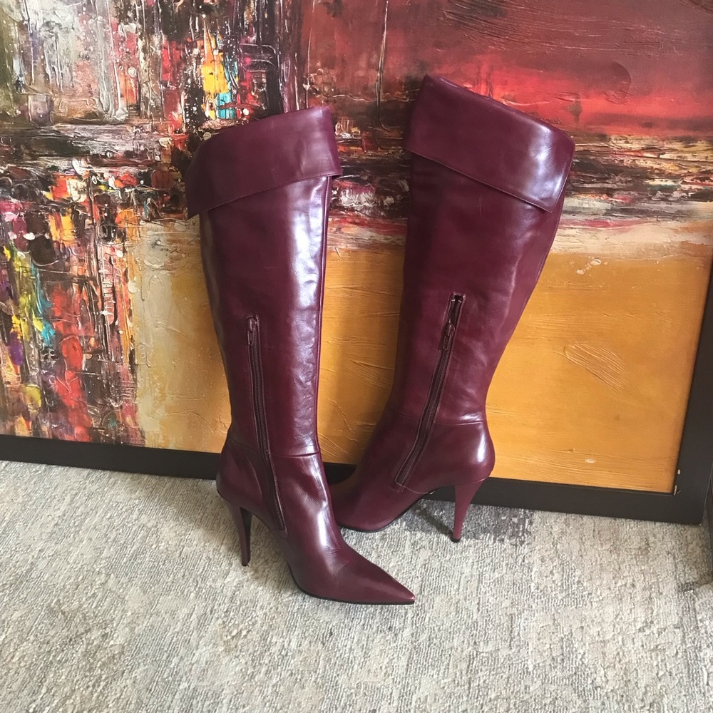 Vintage Charles Jourdan Burgundy Folded Flaps knee Boots Size 9B